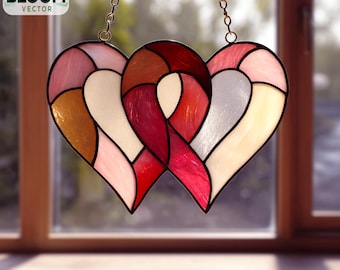 Modello PDF per vetrate artistiche con scritta "Love Stained Glass" / Modello per acchiappasole di San Valentino / Design fai da te per vetrate artistiche / Download immediato