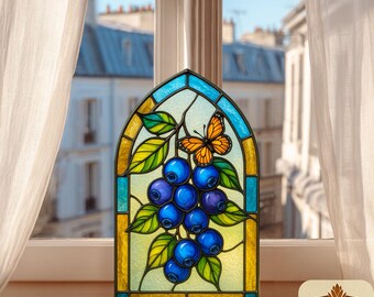 Blueberry Stained Glass Pattern: DIY Home Decor (PDF Pattern), Suncatcher, Wall art