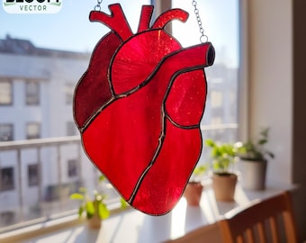 Modello PDF per vetrate a forma di cuore anatomico / Modello per acchiappasole a forma di cuore / Design fai da te per vetrate / Download immediato