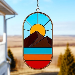 Mountain Stained Glass Pattern, Nature Stained Glass Pattern, Diy Stained Glass Pattern, Home Decor Glass.
