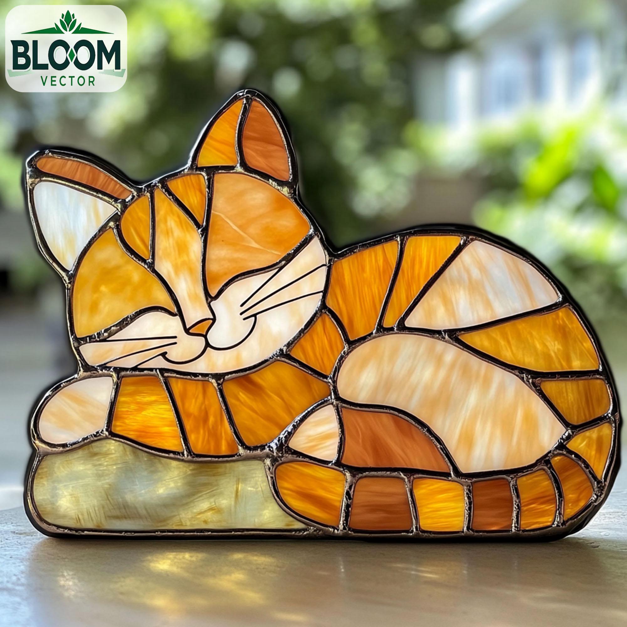 Sleeping Cat Stained Glass Pattern: DIY Home Decor (PDF & PNG Files ...