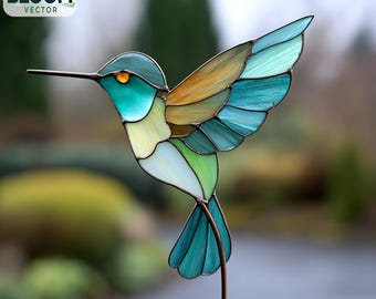 Gebrandschilderd glaspatroon kolibrie plant pdf | Suncatcher-sjabloon kolibrie | Zelfgemaakt glas-in-loodontwerp | Direct downloaden