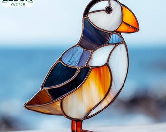 Papegaaiduiker glas-in-loodpatroon pdf | Papegaaiduiker Suncatcher-sjabloon | Zelfgemaakt glas-in-loodontwerp | Direct downloaden