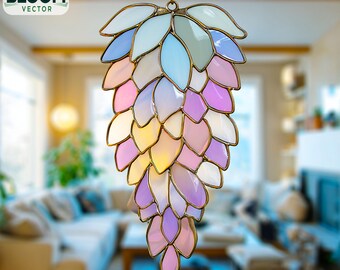 Motivo per vetrate con glicine: decorazioni fai da te per la casa (file PDF e PNG), acchiappasole, arte murale.