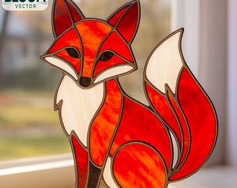 Modello di vetro colorato a forma di volpe: decorazione fai da te per la casa (modello PDF), acchiappasole, regalo artistico da parete