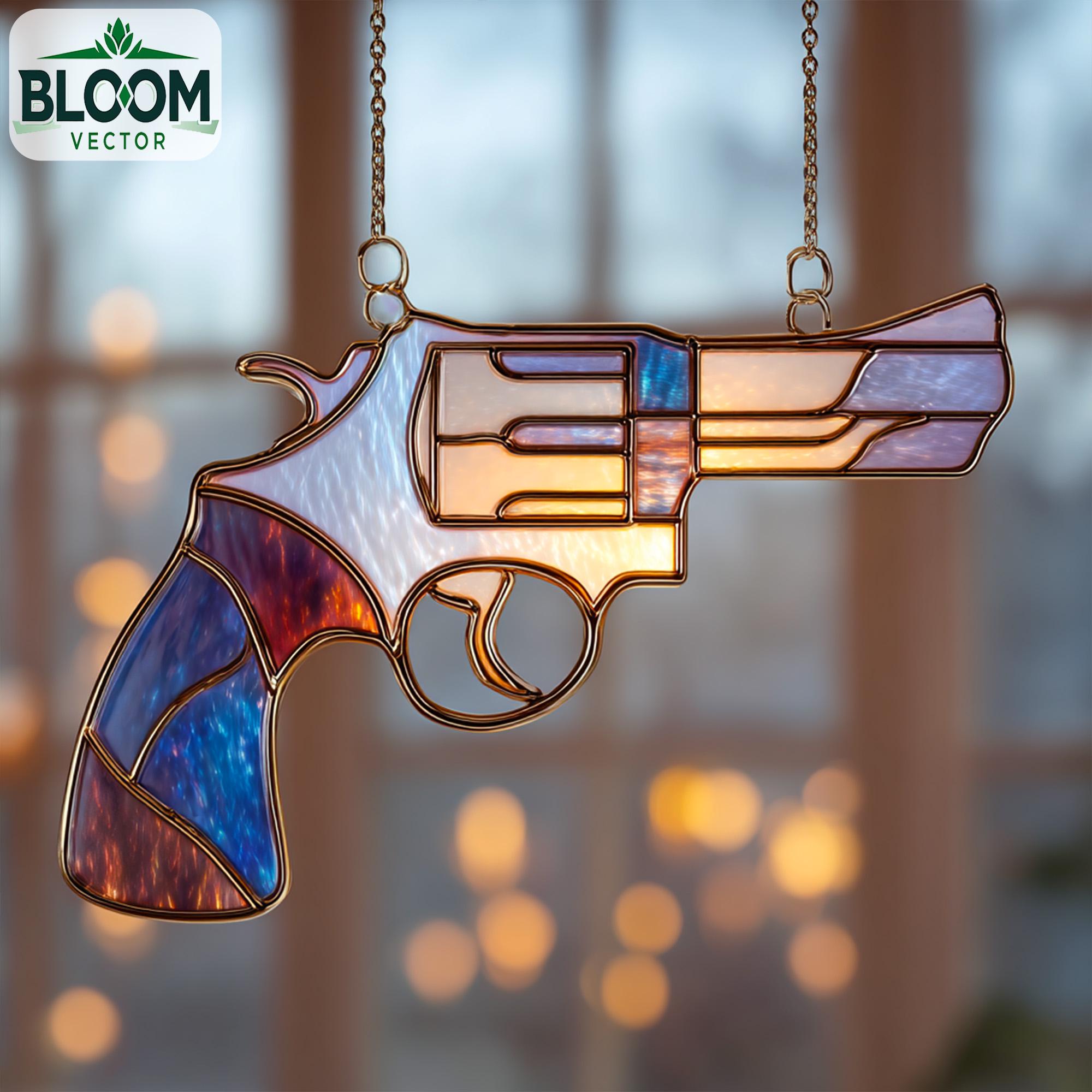 Pistol Stained Glass Pattern: DIY Home Decor (PDF & PNG Files) Gun ...