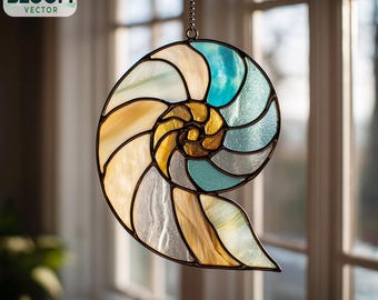 Modello PDF per vetrate colorate Nautilus / Modello per acchiappasole Nautilus / Progetto fai da te per vetrate colorate / Download immediato