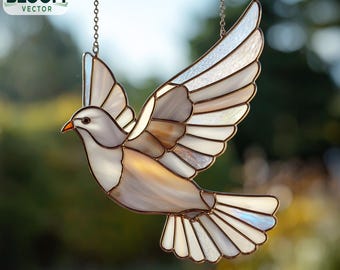 Vetrata con motivo a colomba, acchiappasole a forma di colomba, vetrata con animali, arredamento per la casa, arte murale, fatta a mano.