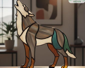 Howling Wolf Stained Glass Pattern PDF | Wolf Suncatcher Template | DIY Stained Glass Design | Instant Download