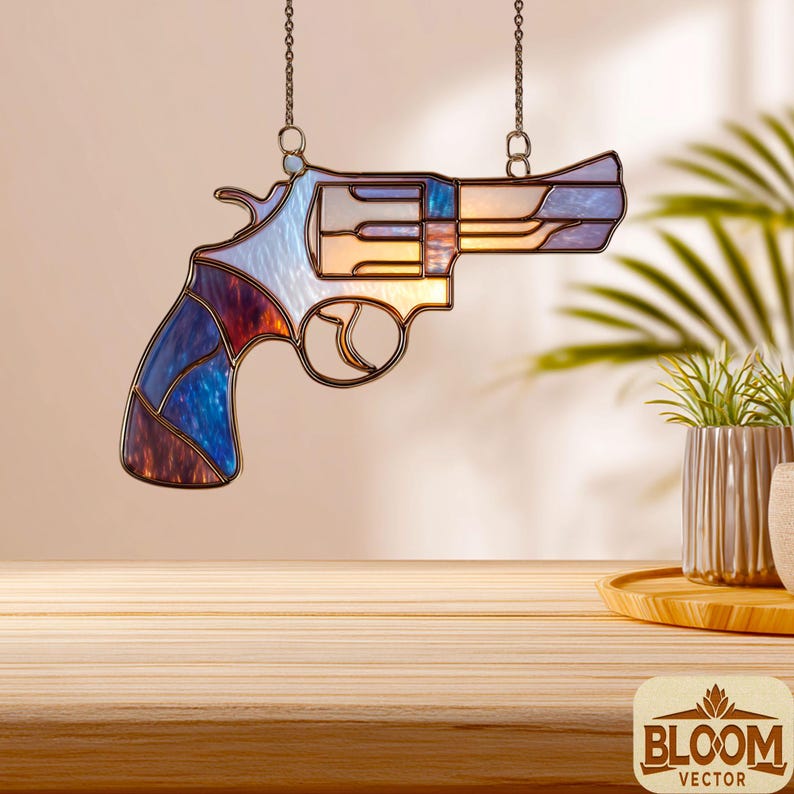 Pistol Stained Glass Pattern: DIY Home Decor (PDF & PNG Files) Gun ...