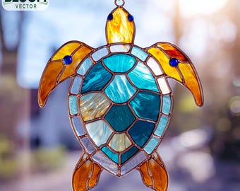 ウミガメのステンドグラスパターン：海洋生物の装飾（PDF） - Etsy 日本