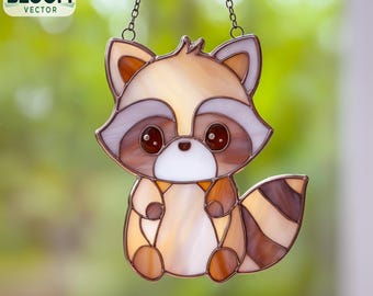 Cute Raccoon Stained Glass Pattern PDF | Raccoon Suncatcher Template | DIY Stained Glass Design | Instant Download