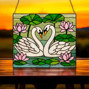 Swan Stained Glass Pattern, Animal Stained Glass Pattern, Diy Stained Glass Pattern, Home Decor Glass.