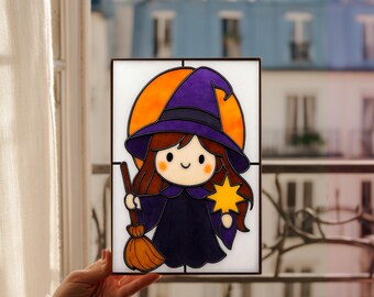 Patrón de vitral de bruja: Decoración de Halloween DIY (Patrón PDF)