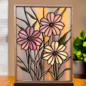 Motif de vitrail de fleur de cosmos, motif de vitrail de fleur, motif de vitrail bricolage, verre de décoration intérieure.