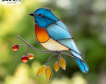Bluebird-glasraampatroon: doe-het-zelfdecoratie (pdf-download, A4-formaat), handgemaakt, muurkunst.