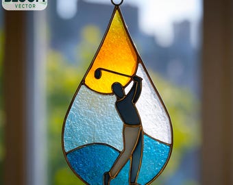 Motivo in vetro colorato con motivo a golf: decorazioni fai da te per la casa (file PDF e PNG), acchiappasole, arte murale.