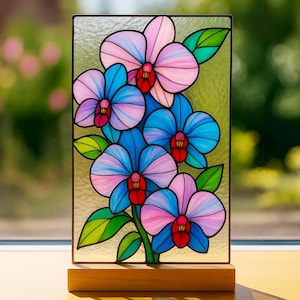 Orchid Flower Stained Glass Pattern, Flower Stained Glass Pattern, Diy Stained Glass Pattern, Home Decor Glass.