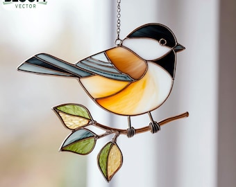 Chickadee Stained Glass Pattern PDF | Chickadee Suncatcher Template | DIY Stained Glass Design | Instant Download