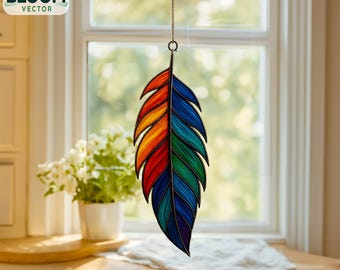 Modèle de vitrail plume : décoration d'intérieur à faire soi-même (modèle PDF), attrape-soleil, art mural