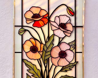 Poppy Flower Stained Glass Pattern: DIY Home Decor (PDF & PNG Files)