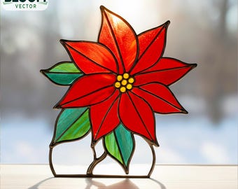 Poinsettia Stained Glass Pattern PDF | Poinsettia Flower Suncatcher Template | DIY Stained Glass Design | Instant Download