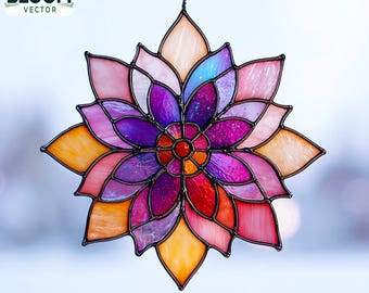 Mandala Flower Stained Glass Pattern: DIY Home Decor (PDF Pattern), Suncatcher, Wall art.