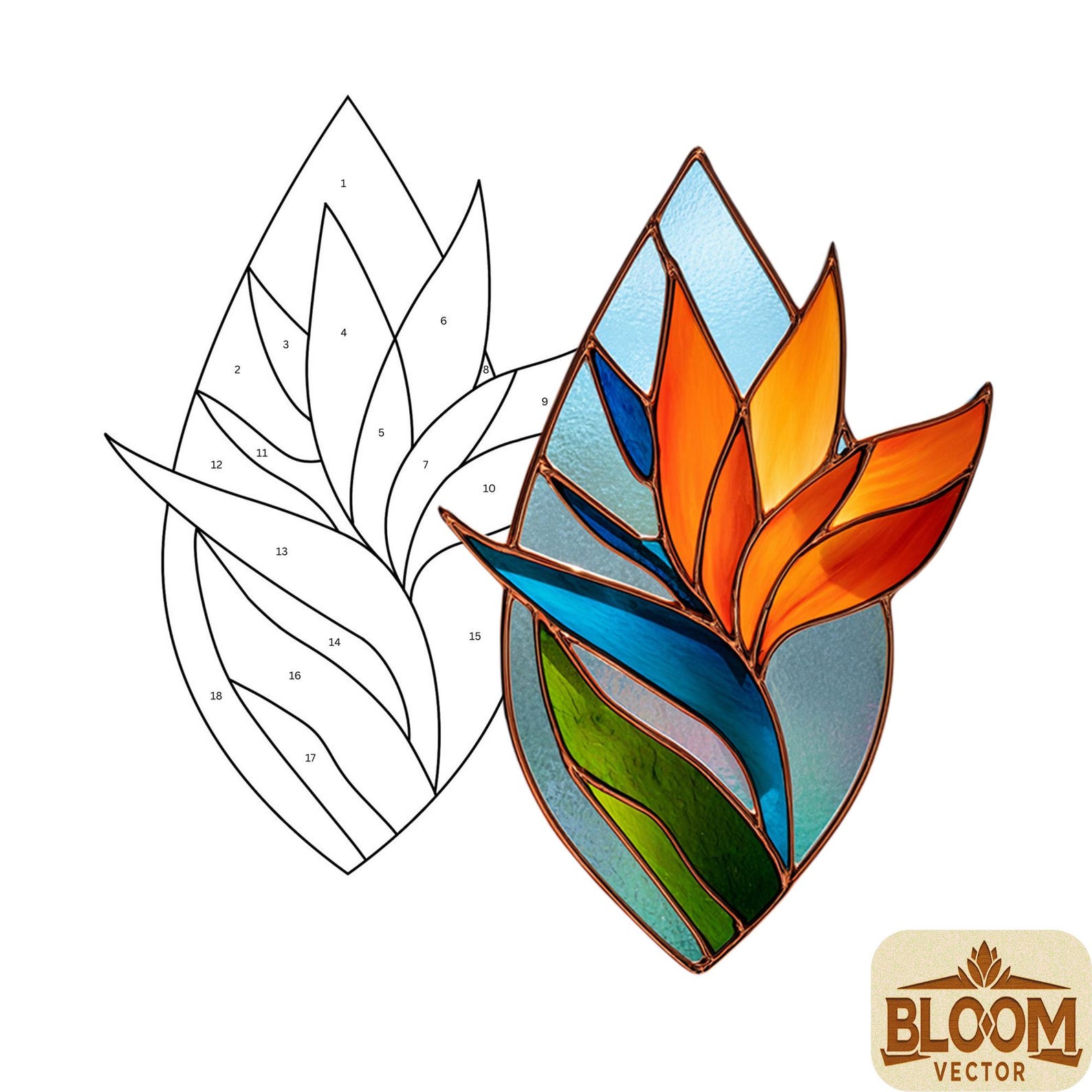 Bird of Paradise Flower Stained Glass Pattern: DIY Floral Window Art ...