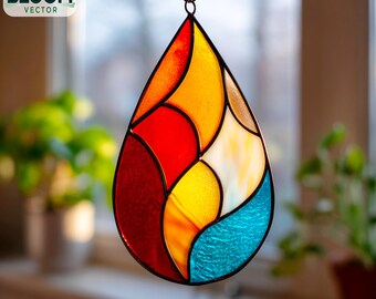 Druppelvormig glas-in-loodpatroon PDF | Teardrop Suncatcher-sjabloon | Zelfgemaakt glas-in-loodontwerp | Direct downloaden