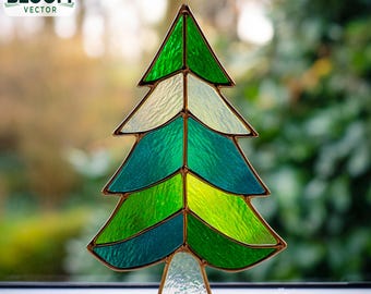 Gebrandschilderd glaspatroon dennenboom: doe-het-zelfdecoratie (pdf- en png-bestanden) Suncatcher, kunst aan de muur.