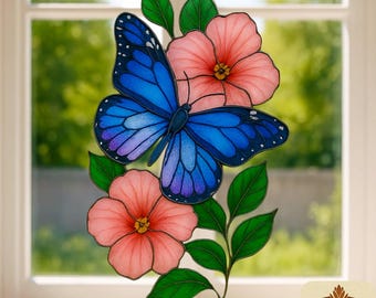 Butterfly Stained Glass Pattern: DIY Home Decor (PDF & PNG), Suncatcher, Wall art
