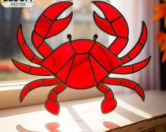 カニのステンドグラス模様：海岸のサンキャッチャーテンプレート（PDF