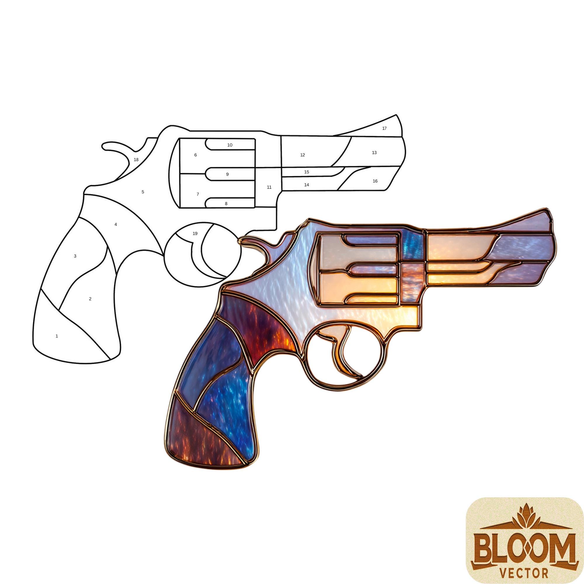 Pistol Stained Glass Pattern: DIY Home Decor (PDF & PNG Files) Gun ...