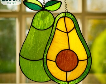 Avocado Stained Glass Pattern PDF | Avocado Suncatcher Template | DIY Stained Glass Design | Instant Download