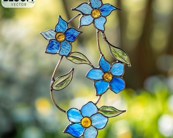 Modello per vetrata artistica "Non ti scordar di me" in PDF / Modello per acchiappasole con fiore "Non ti scordar di me" / Design per vetrata artistica fai da te / Download immediato