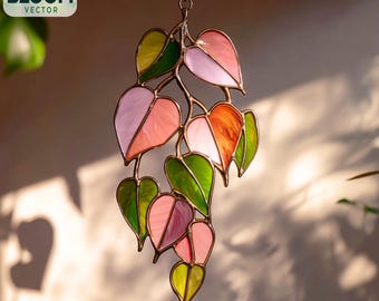Patroon van glas-in-lood hangplant: doe-het-zelfdecoratie (pdf- en png-bestanden) Suncatcher, muurkunst.