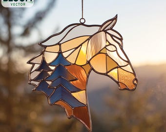 Horse Forest Stained Glass Pattern PDF | Horse Suncatcher Template | DIY Stained Glass Design | Instant Download