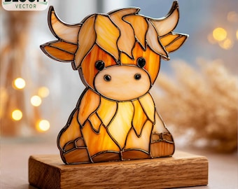 Modello PDF per vetrate colorate a forma di mucca delle Highlands / Modello per acchiappasole a forma di mucca delle Highlands / Design fai da te per vetrate colorate / Download immediato