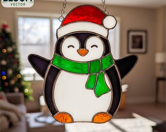 Penguin Stained Glass Pattern: DIY Home Decor (PDF Pattern), Suncatcher, Wall art.