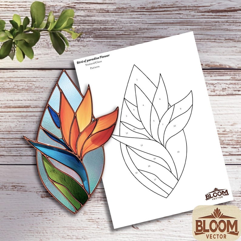 Bird of Paradise Flower Stained Glass Pattern: DIY Floral Window Art ...