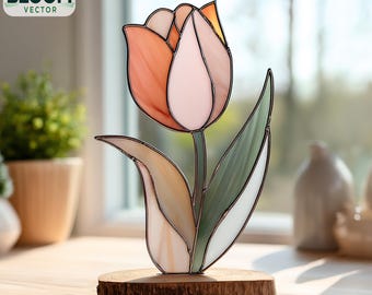 Modello PDF per vetrate colorate a forma di tulipano / Modello per acchiappasole a forma di fiore di tulipano / Design fai da te per vetrate colorate / Download immediato