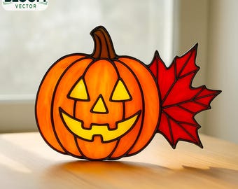 Gebrandschilderd glaspatroon Halloween-pompoen: doe-het-zelfdecoratie (pdf-patroon), zonnevanger, kunstcadeau aan de muur.