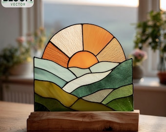Landscape Stained Glass Pattern: DIY Home Decor (PDF & PNG Files) Landscape Suncatcher, Wall Art.