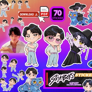 Kpop Demon Hunters Jinu SajaBoys 70 Sticker | kpdh Derpy Tiger PNG PDF |  Chibi Demon K-Pop Laptop Notebook Stickers| Rumi Huntr/x Hunter/x