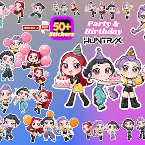 Huntrix Party Kpop Demon Hunters Digital Download Sticker Kit | ALL Hunterix Rumi  Uv Dtf  kpdh | 50+ SVG PNG Custom Chibi Cute Favors Label