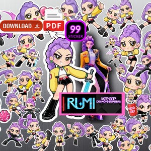 Rumi KPOP Demon Hunters Stickers - 99 Sticker Sheet (PDF Downloadable File)