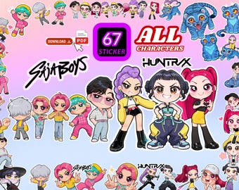 Kpop Demon Hunters Complete Characters | ALL Hunterix Rumi Sajaboys kpdh 67 Unique Sticker SVG PNG |  Custom Chibi Cute Cartoon Digital