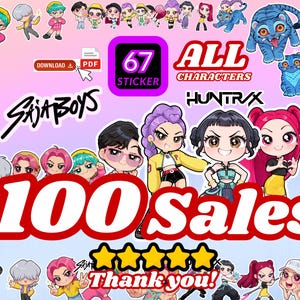 Kpop Demon Hunters Complete Characters | ALL Hunterix Rumi Sajaboys kpdh 67 Unique Sticker SVG PNG |  Custom Chibi Cute Cartoon Digital
