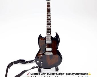 Miniature Guitar with Classic Rock Shape and Strap for Gift or Display Collectible