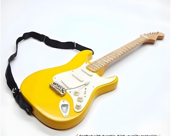 Handgjord miniatyrgitarr i Stratocaster-stil, gul – Yngwie-inspirerad